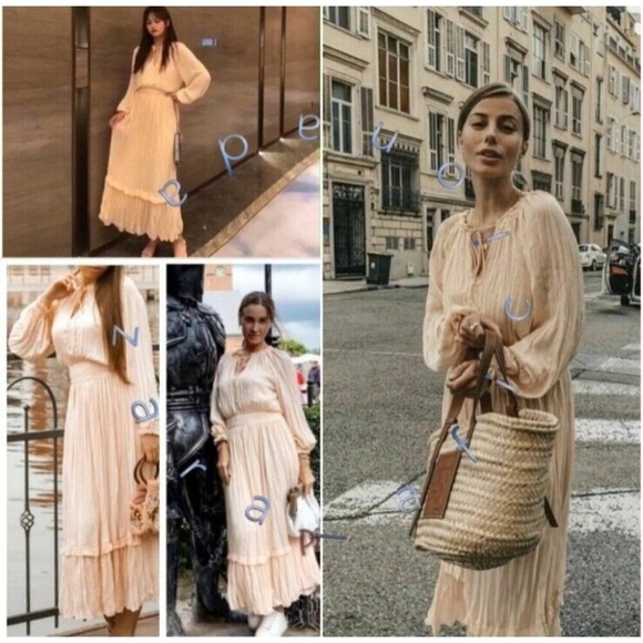 ZARA Peach Pink Maxi Pleated Voluminious Dress Size S - Picture 13 of 13